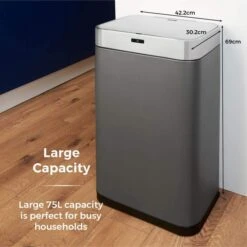 Tower 75 Litre Silver Rectangular Sensor Bin -Kitchen Supplies 30650677 alt03