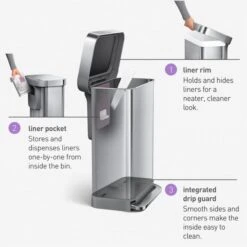 Simplehuman 45 Litre Liner Pocket Bin With Plastic Lid -Kitchen Supplies 30791932 alt04