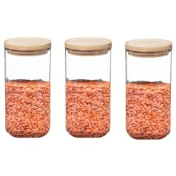 Set Of 3 Air Seal Round Glass Storage Jars