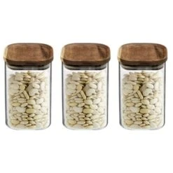 Set Of 3 Air Seal Square Glass Storage Jars -Kitchen Supplies 30816121