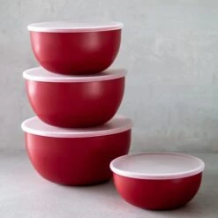 KitchenAid Set Of 4 Empire Red Prep Bowls With Lids