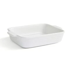 White Ribbed Small Rectangle Roaster -Kitchen Supplies 30892502 alt02