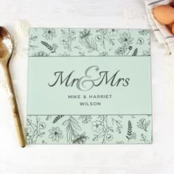 Personalised Mr And Mrs Botanical Glass Worktop Saver -Kitchen Supplies 30908445 alt02