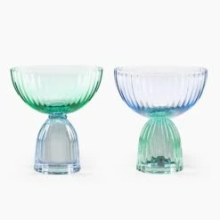 Set Of 2 Florence Blue & Green Coupe Glasses -Kitchen Supplies 30922782 alt03