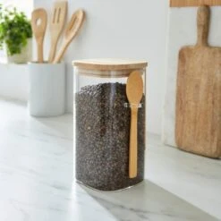 Glass Square Jar With Spoon -Kitchen Supplies 30925121