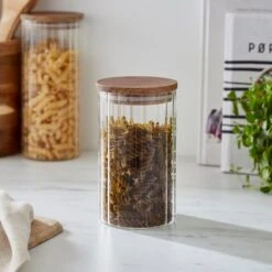 Acacia Ribbed Glass Jar -Kitchen Supplies 30925122