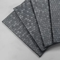 Set Of 4 Silver Honeycomb Faux Leather Coasters -Kitchen Supplies 30938332 alt01