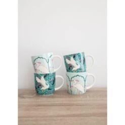 Kitchen Craft Kitchencraft Set Of 4 Exotic Birds Green Stoneware Mugs