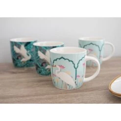 Kitchen Craft Kitchencraft Set Of 4 Exotic Birds Green Stoneware Mugs -Kitchen Supplies 30948702 alt05