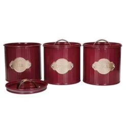KitchenCraft Set Of 3 Burgundy Airtight Tea, Coffee And Sugar Canisters -Kitchen Supplies 30957817 alt03