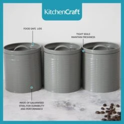 KitchenCraft Set Of 3 Metal Tea, Coffee And Sugar Canisters -Kitchen Supplies 30957862 alt05