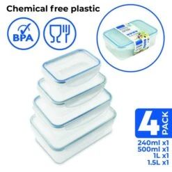 ADDIS Set Of 4 Rectangular Clip Tight Assorted Storage Containers -Kitchen Supplies 30963165 alt03