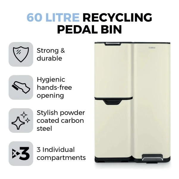 Tower 60L Recycling Pedal Bin With Drawer 20 Tower 60L Recycling Pedal Bin With Drawer - Image 18
