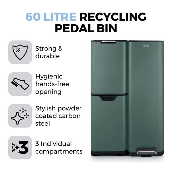 Tower 60L Recycling Pedal Bin With Drawer 12 Tower 60L Recycling Pedal Bin With Drawer - Image 10