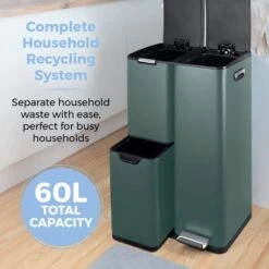 Tower 60L Recycling Pedal Bin With Drawer 32 Tower 60L Recycling Pedal Bin With Drawer -Kitchen Supplies 30990008 alt02