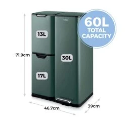 Tower 60L Recycling Pedal Bin With Drawer 35 Tower 60L Recycling Pedal Bin With Drawer -Kitchen Supplies 30990008 alt05