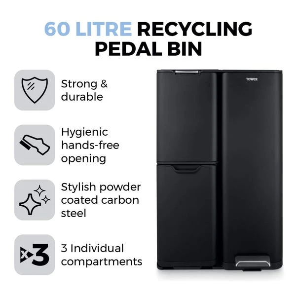 Tower 60L Recycling Pedal Bin With Drawer 4 Tower 60L Recycling Pedal Bin With Drawer - Image 2