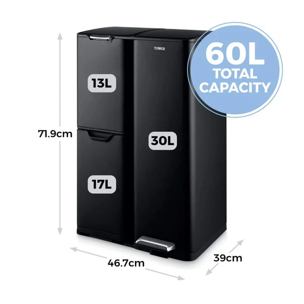 Tower 60L Recycling Pedal Bin With Drawer 8 Tower 60L Recycling Pedal Bin With Drawer - Image 6